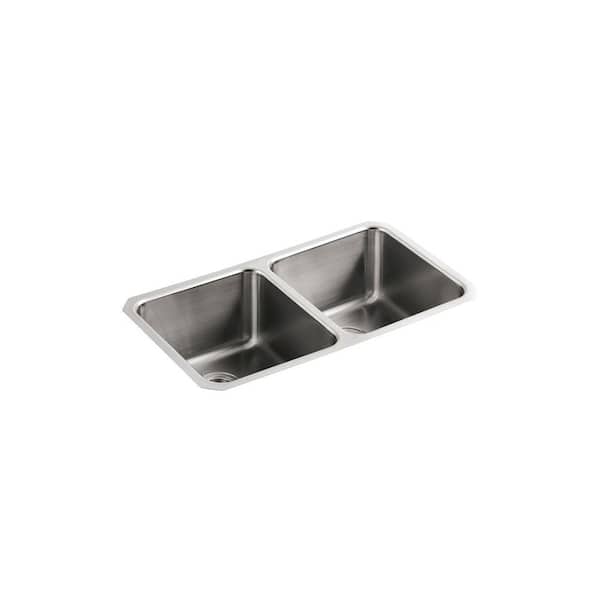 KOHLER Undertone Undermount Stainless Steel 32 in. Double Bowl Scratch-Resistant Kitchen Sink