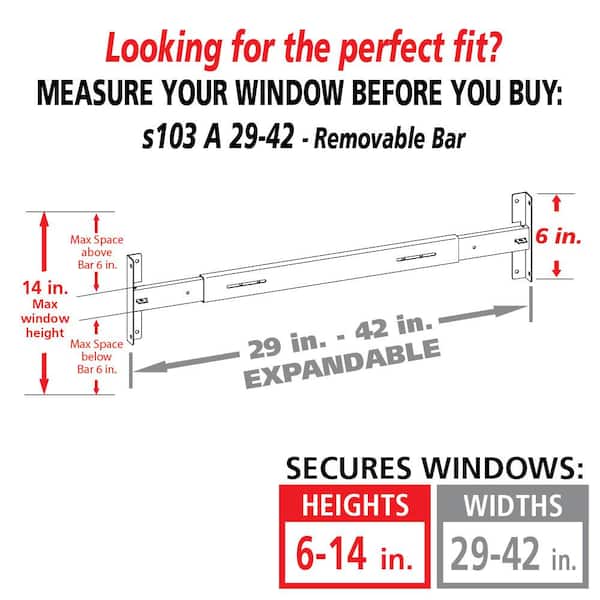 Removable 29 in. to 42 in. Adjustable Width 1-Bar Window Guard, White
