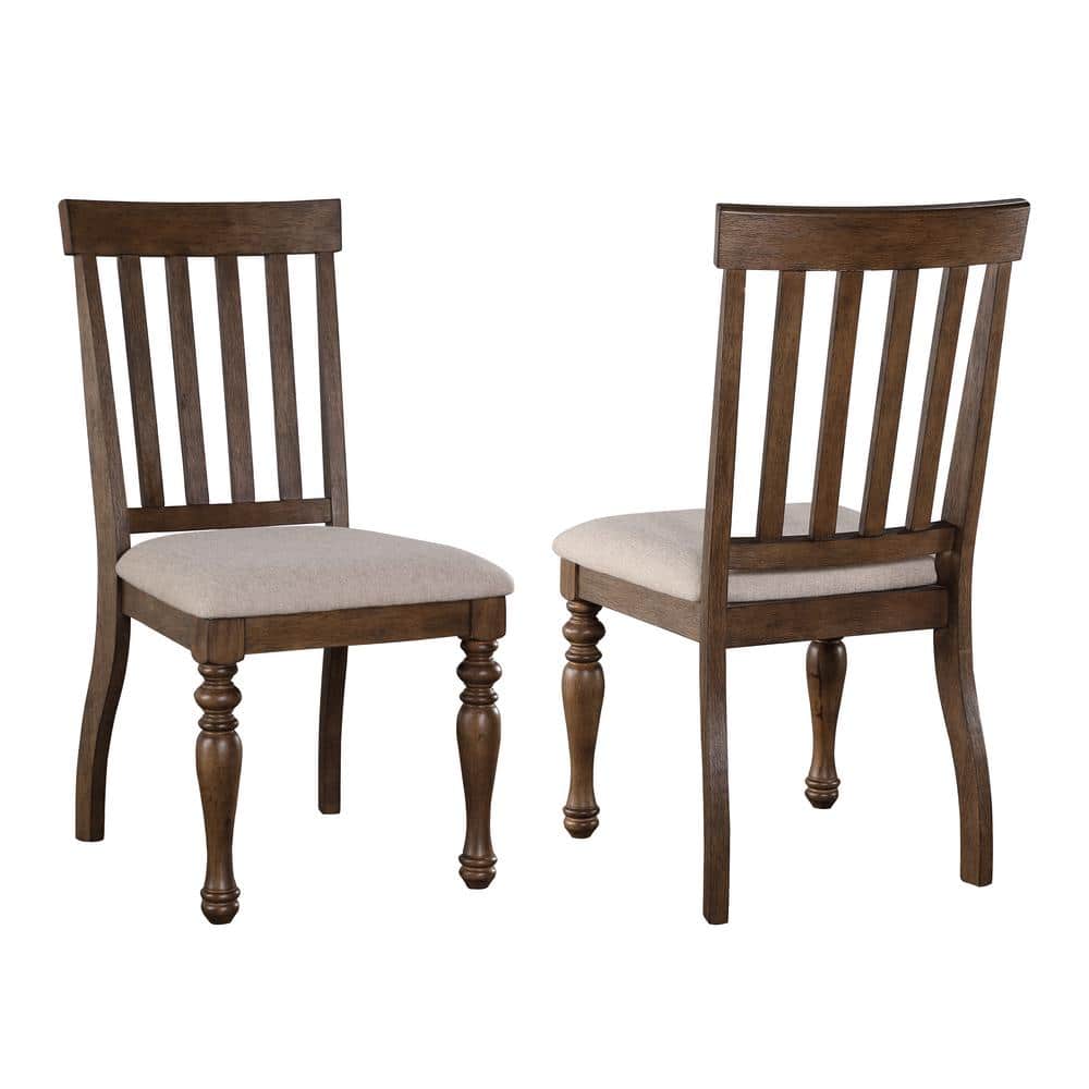 Brown Wood Farmhouse Side Chair with Upholstered Seat
