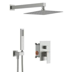 Single Handle 1-Spray Rain Shower Faucet 1.8 GPM with 12 in. Square Waterfall Shower Head in Brushed Nickel
