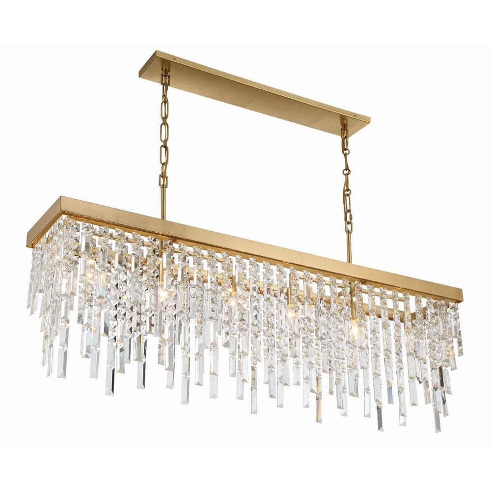 Antique Gold Rectangular Crystal 6-Light Chandelier