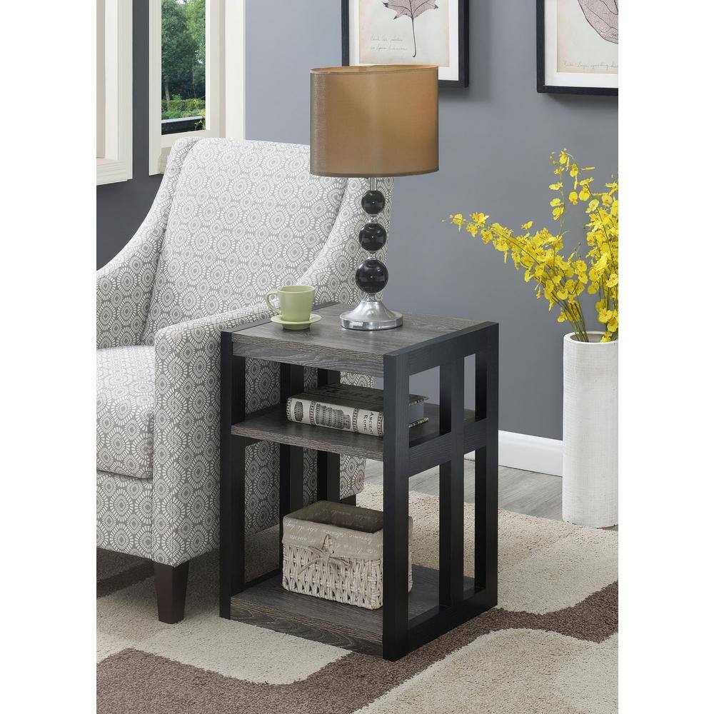 Weathered Gray and Black 3-Tier Wood End Table