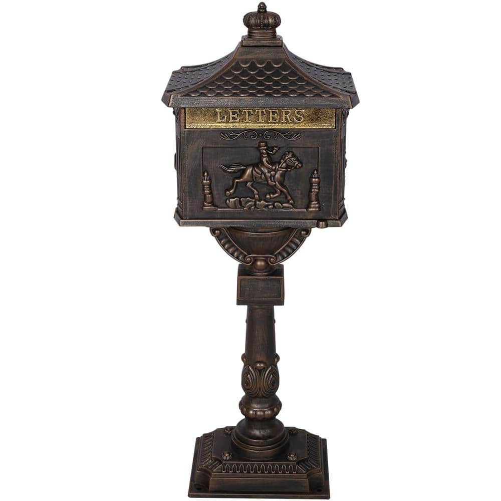 Pedestal Bronze, Large, Aluminum, Post-Mount All-In-One Mailbox and Post Co