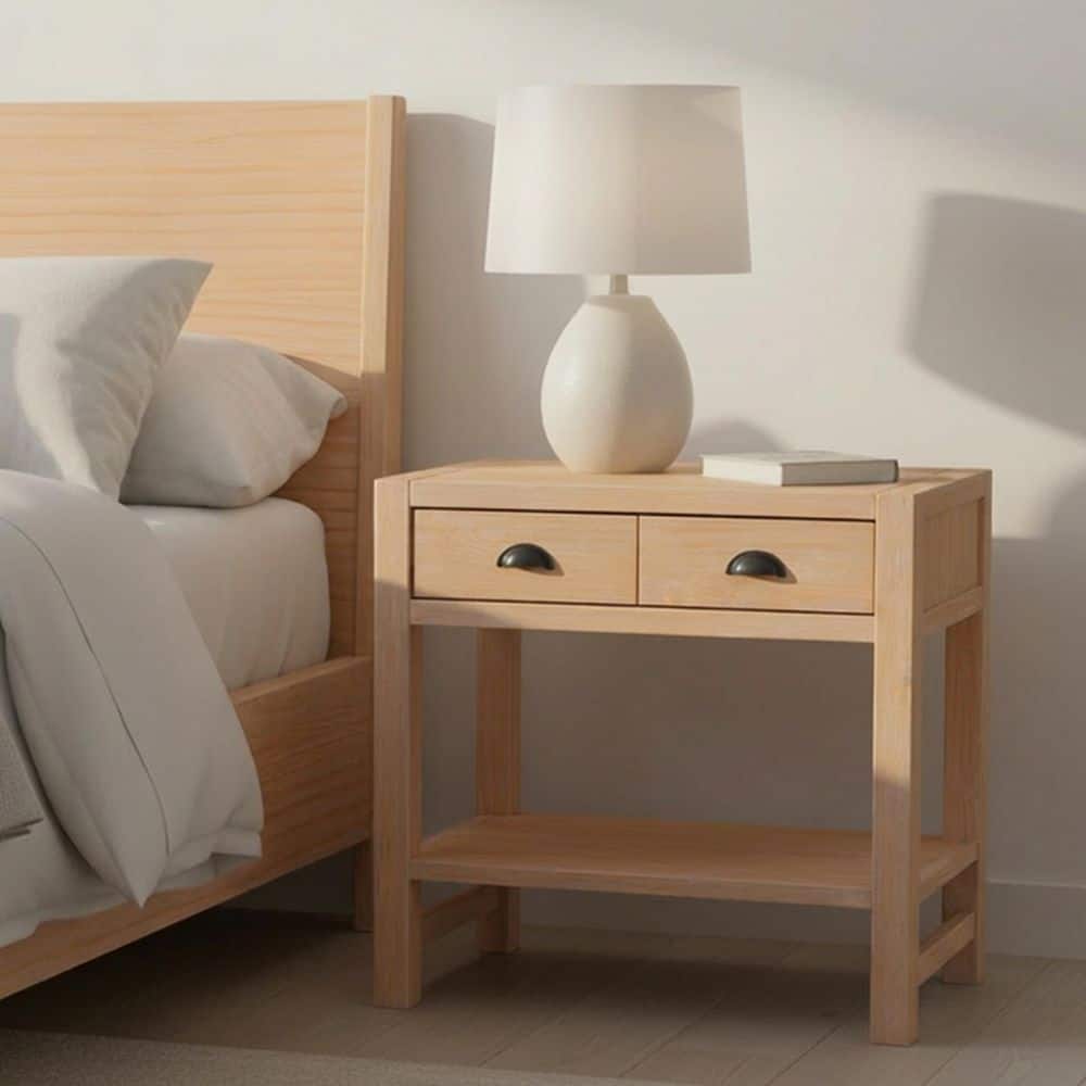 Arden 2-Drawer Wood Nightstand, 27 in. Tall Light Driftwood Finish for Modern Rustic, Boho or Traditional Bedroom
