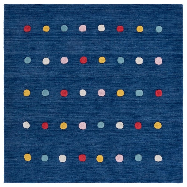 Kids 3 ft. x 3 ft. Navy Polka-Dot Striped Square Area Rug