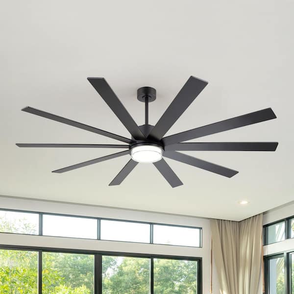 Appleton 75 in. Black Windmill Downrod Ceiling Fan with Integrated LED, 10 Black/Brown Blades and Remote Included