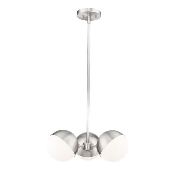 Realm Sphere 3 Light Brushed Nickel Chandelier with Matte Opal Glass Shades for Indoor Use with No Bulbs Included