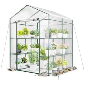 55 in. x 57 in. x 77 in. Metal Portable Mini Greenhouse with 4 Tiers 8 Shelves Roll-up Zippered Door for Plants
