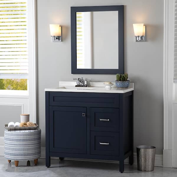 Home Decorators Collection Maywell 37 in. W x 19 in. D x 38 in. H Single Sink Freestanding Bath Vanity in Blue with White Cultured Marble Top
