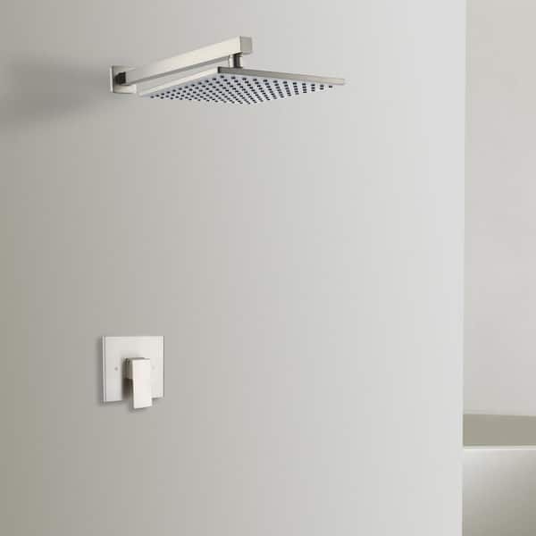 Staykiwi 1-Spray Patterns with 2.5 GPM 10 in. Wall Mount Rain Fixed Shower Head in Brushed Nickel