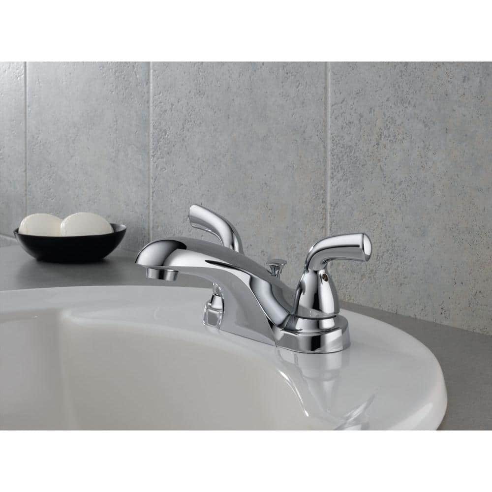 Chrome 4-Inch Centerset 2-Handle Bathroom Faucet with Metal Drain Assembly
