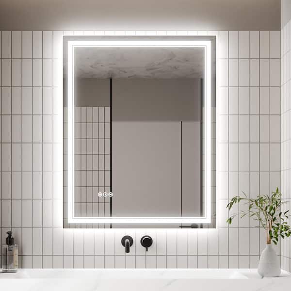 32 in. W x 40 in. H LED Rectangular Glass Frameless Anti-Fog Wall Mounted Bathroom Vanity Mirror in White