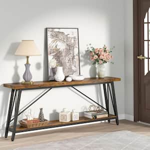 Turrella 70.9 in. Gray Wood Finish Rectangle Particleboard long Console Table Sofa Table with 2-Tier Storage