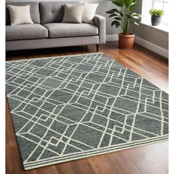 5 ft. x 8 ft. Gray and Beige Wool Geometric Hand Hooked Area Rug