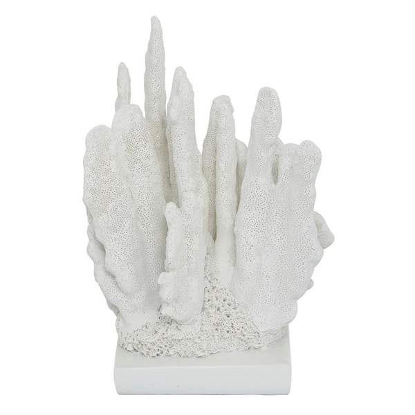 Litton Lane 6 in. x 10 in. White Polystone Coral Sculpture