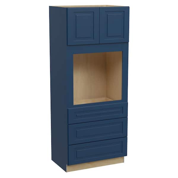 Home Decorators Collection Grayson 33 in. W x 24 in. D x 84 in. H Assembled Plywood Double Oven Kitchen Cabinet in Mythic Blue with Soft Close