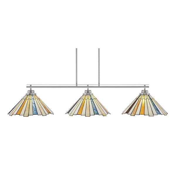 Unbranded Monroe 3-Light Billiard Light, Round Fitter, Brushed Nickel Finish, 16 in. Sequoia Art Glass