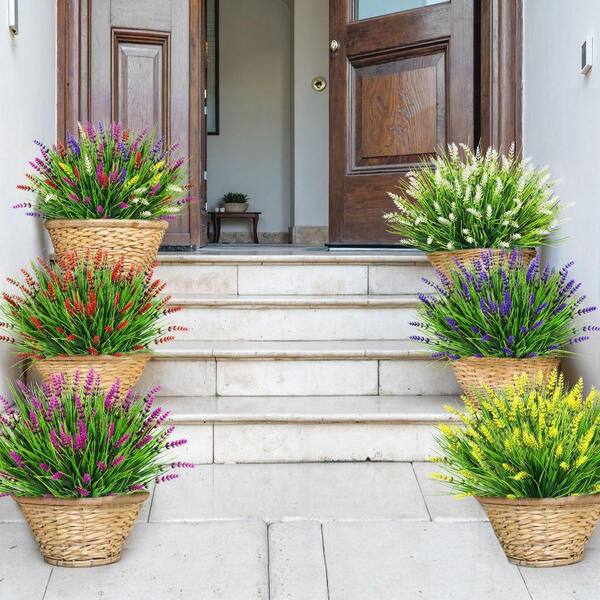 24 Bundles UV Resistant Plastic Plants Faux Monkey Grass, 14.2 in