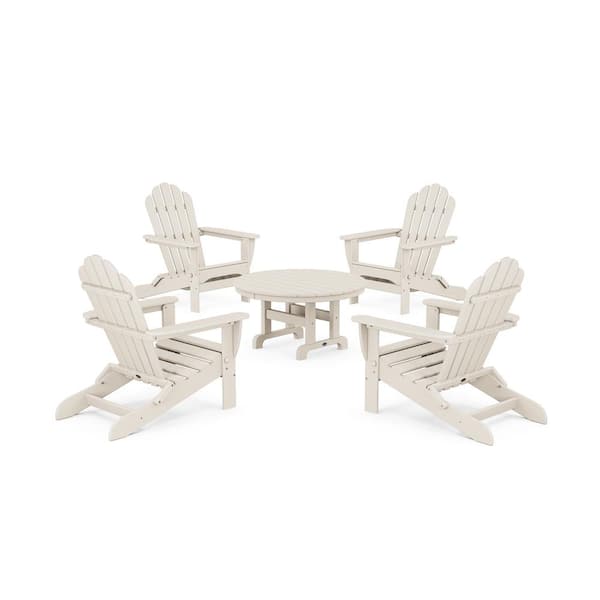 Trex Outdoor Furniture Monterey Bay 5-Piece Plastic Patio Conversation Set in Sand Castle Folding Adirondack Chair
