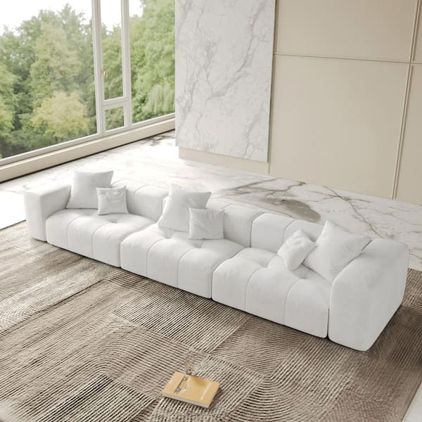Magic Home 144 in. Oversized Square Arm Linen Rectangle Modular