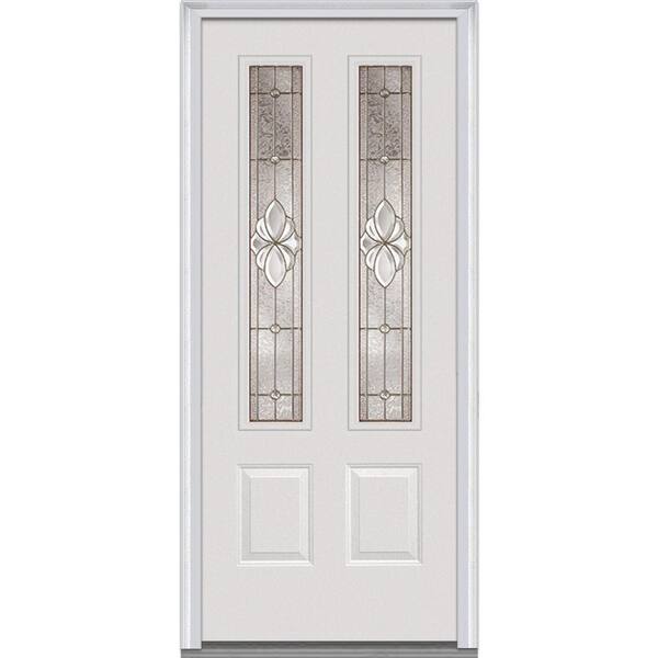 Milliken Millwork 36 in. x 80 in. Heirloom Master Left Hand 2 Lite Decorative Classic Primed Fiberglass Smooth Prehung Front Door
