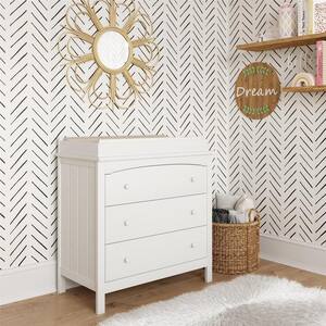 Kace 37.5 in. H 3-Drawer White Dresser with Topper for Nursery