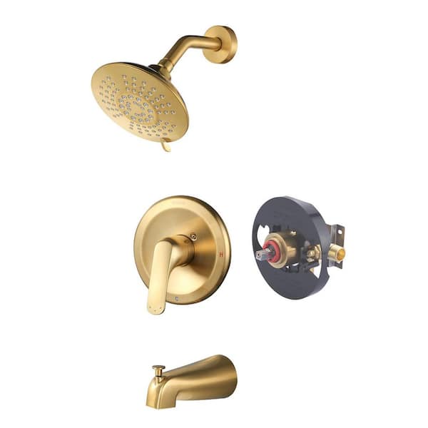 Single-Handle 5-Spray Shower Faucet 1.8 GPM with Pressure Balance, Anti Scald in Gold