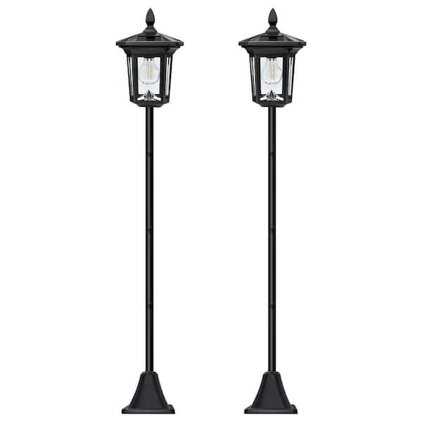1-Light Black Solar Outdoor Plastic Weather Resistant Post Light Set with LED Bulbs Included 2-Pack