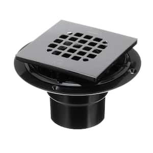 Round Black ABS Shower Drain with 4-1/2 in. Square Snap-In Stainless Steel Drain Cover