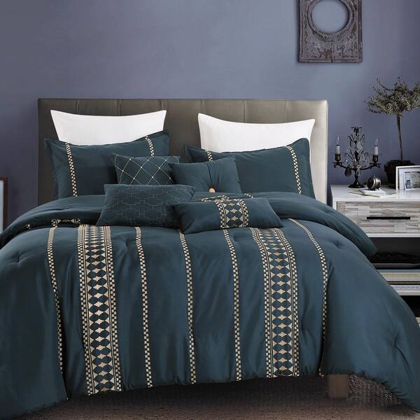 Luxury Blue Microfiber Bedding Sets, Oversized Bedding For King Bed