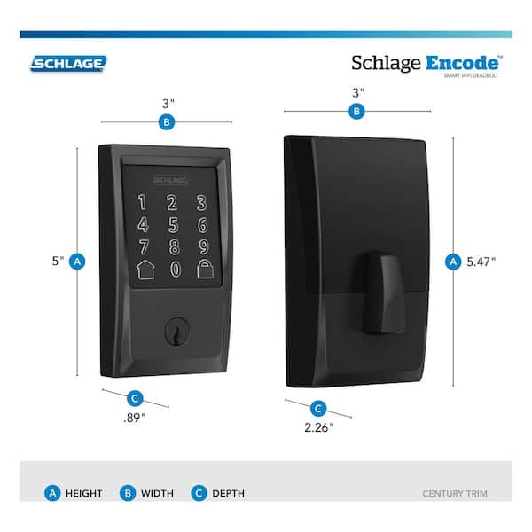 Schlage Century Matte Black Electronic Encode Smart WiFi Deadbolt with Alarm