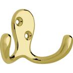 1-13/16 in. Polished Brass Double Wall Hook
