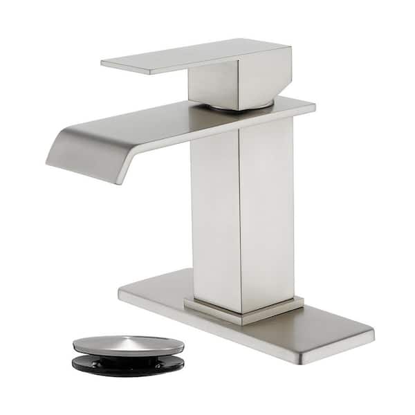 Arc Waterfall Single Handle Single Hole Bathroom Faucet with Drain Kit Included in Nickel