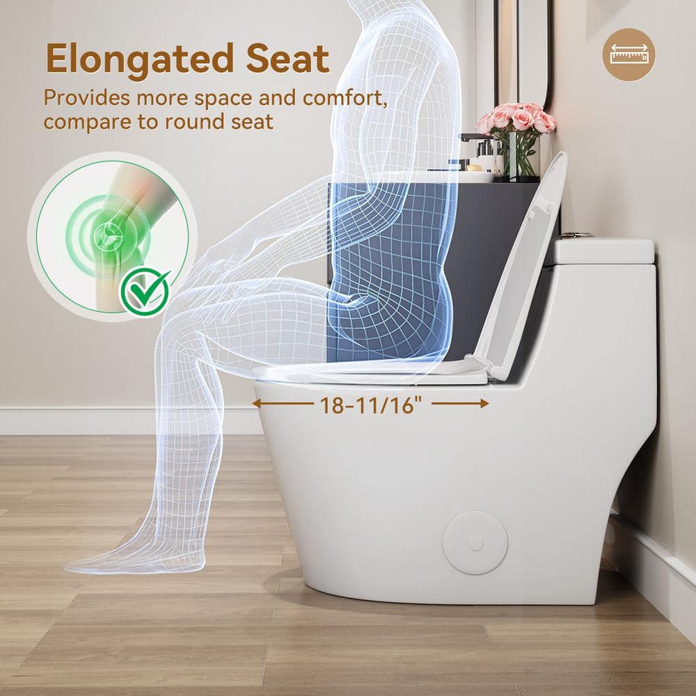 Greta White Elongated One-Piece Dual Flush Toilet