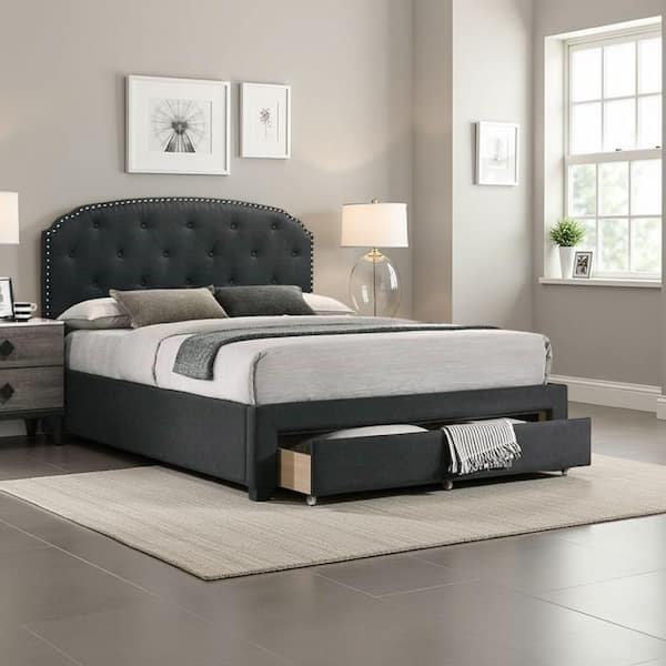 Nue Charcoal Gray Wood Frame Twin Size Panel Bed with Headboard
