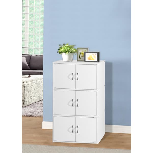 HODEDAH 41 in. White 3-shelf Standard Wood Bookcase with Doors HODEDAH 41 in. White 3-shelf Standard Wood Bookcase with Doors