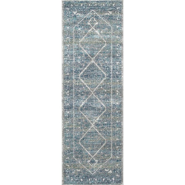 nuLOOM Bernice Medallion Blue 3 ft. x 8 ft. Runner