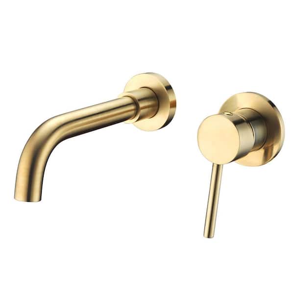 Modern Single Handle Wall Mounted Bathroom Faucet in Brushed Gold