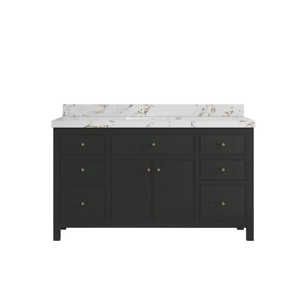 Willow Collections Sonoma 60 in. Single Sink Freestanding Black Top Bath Vanity with Viola Brown Quartz Top Unassembled