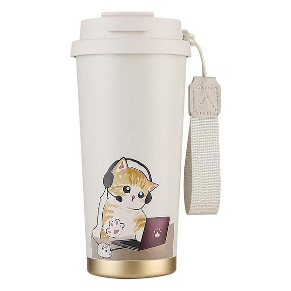 16 oz. White Neutral Stainless Steel Insulated Coffee Mug with Ceramic  Coating and Flip Lid Drinkware Piece 29ESA05673 - The Home Depot