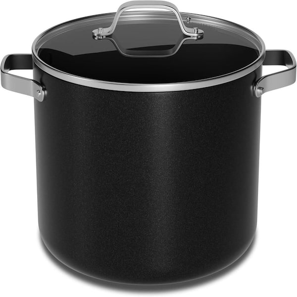 Bakken 16Qt Black Ceramic Nonstick Stock Pot w/ Glass Lid, Stainless Handles, Oven Safe 500°F, PFAS/PTFE-Free, Black