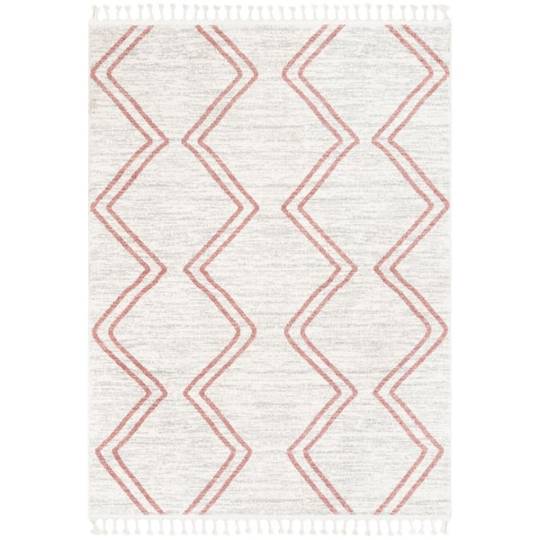 Well Woven Kennedy Reeve Modern Chevron Zig-Zag Pink Ivory 3 ft. 11 in. x 5 ft. 3 in. Kids Area Rug