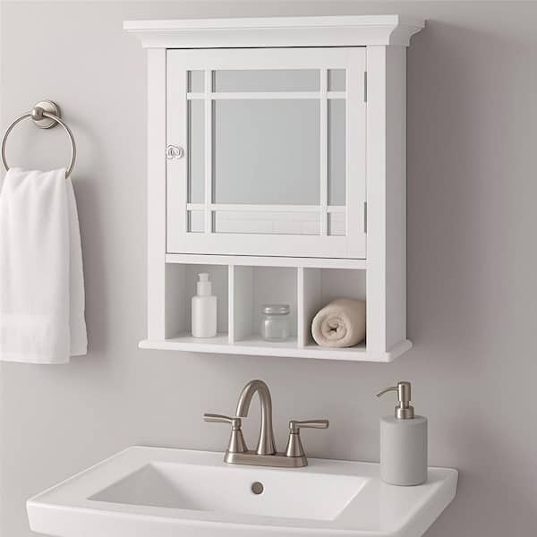 Neal 20 in. W x 24.13 in. H x 6.5 in. D Wooden Medicine Cabinet with Mirrored Door, White