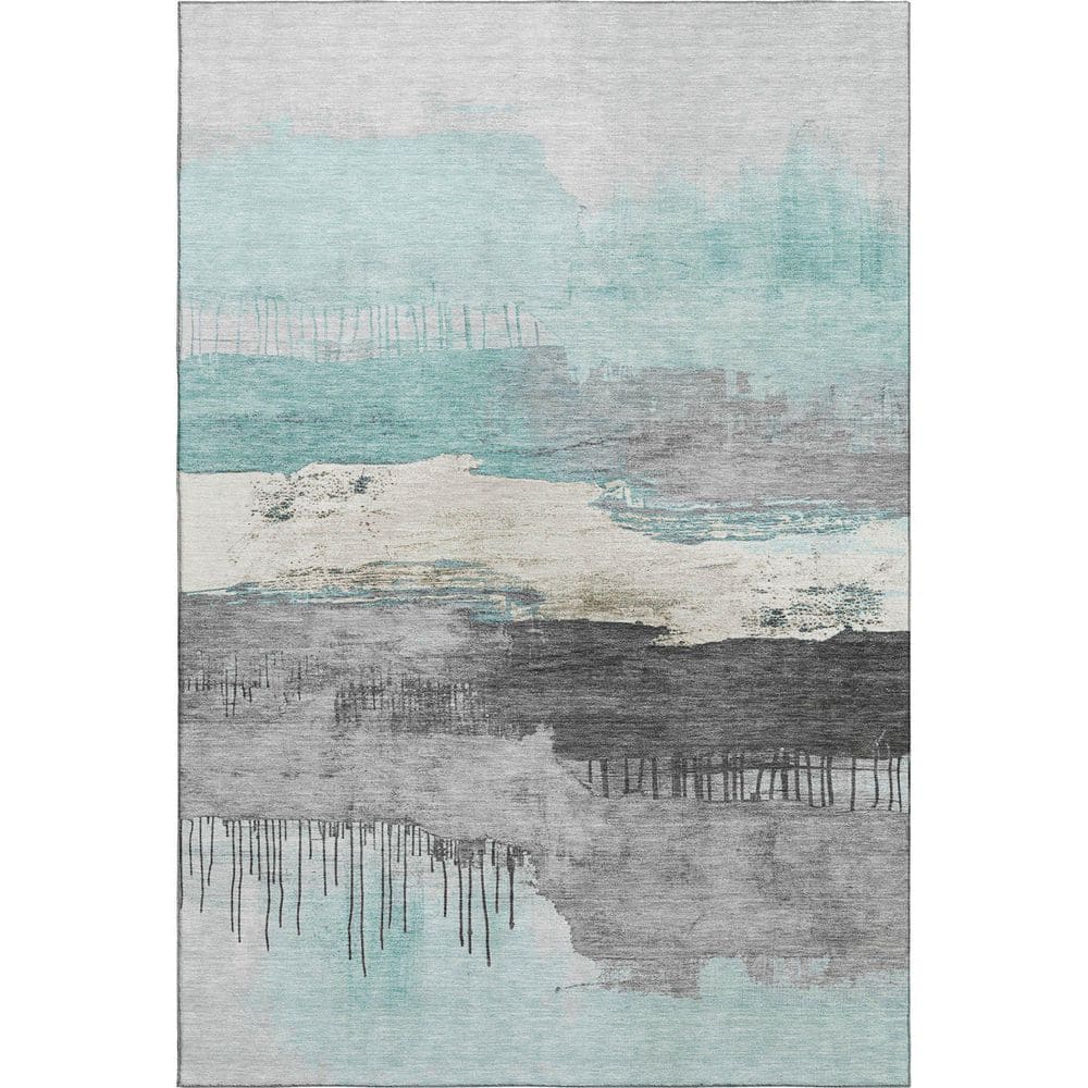 Mayfield Premium Machine Washable Abstract AMF1880 Teal 5 ft. x 7 ft. 6 in. Area Rug price history on PriceWatchPro