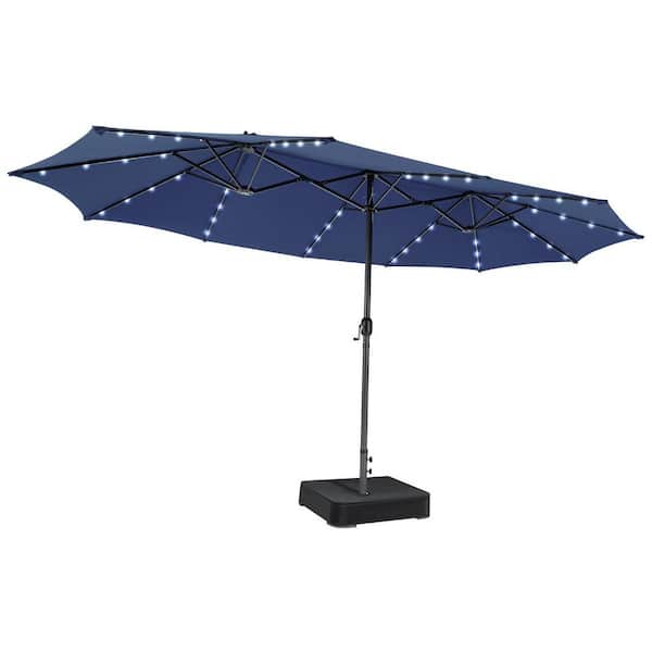 FORCLOVER 15 ft. Double-Sided Patio Market Umbrella with 48 LED Lights in Navy