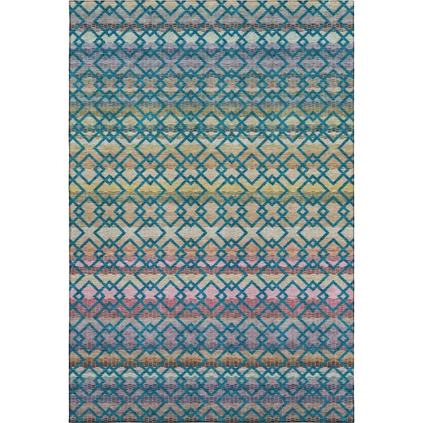 Mayfield Premium Machine Washable Abstract AMF2531 Teal 10 ft. x 14 ft. Area Rug