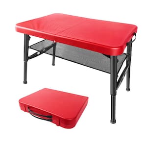 Small Folding Table, Light-weight and Height Adjustable, Perfect for Camping, Red