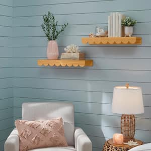 Scalloped Natural Wood Floating Wall Shelves (22" W x 2.5" H) (Set of 2)