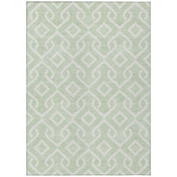 HomeRoots Mint Green, Ivory 5 ft. x 8 ft. Woven Geometric Polyester Rectangle Indoor/Outdoor Area Rug
