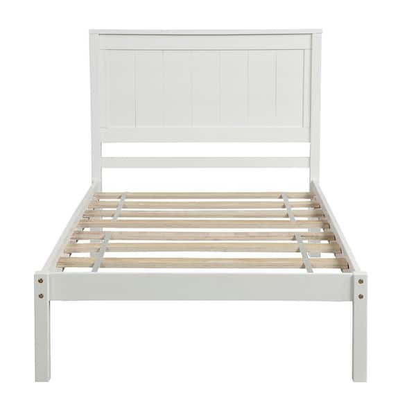 Donason White Twin Size Platform Bed Frame with Headboard